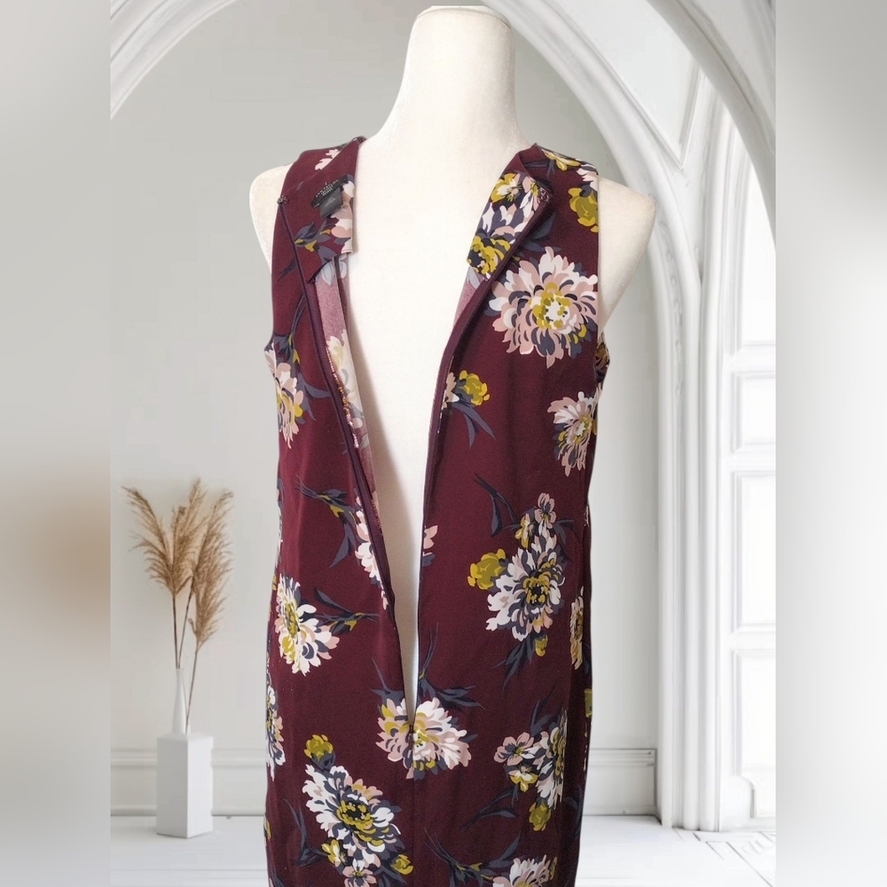 Ann Taylor Factory Women's Burgundy Floral Sleeveless Sheath Dress 10 Petite - Picture 3 of 6